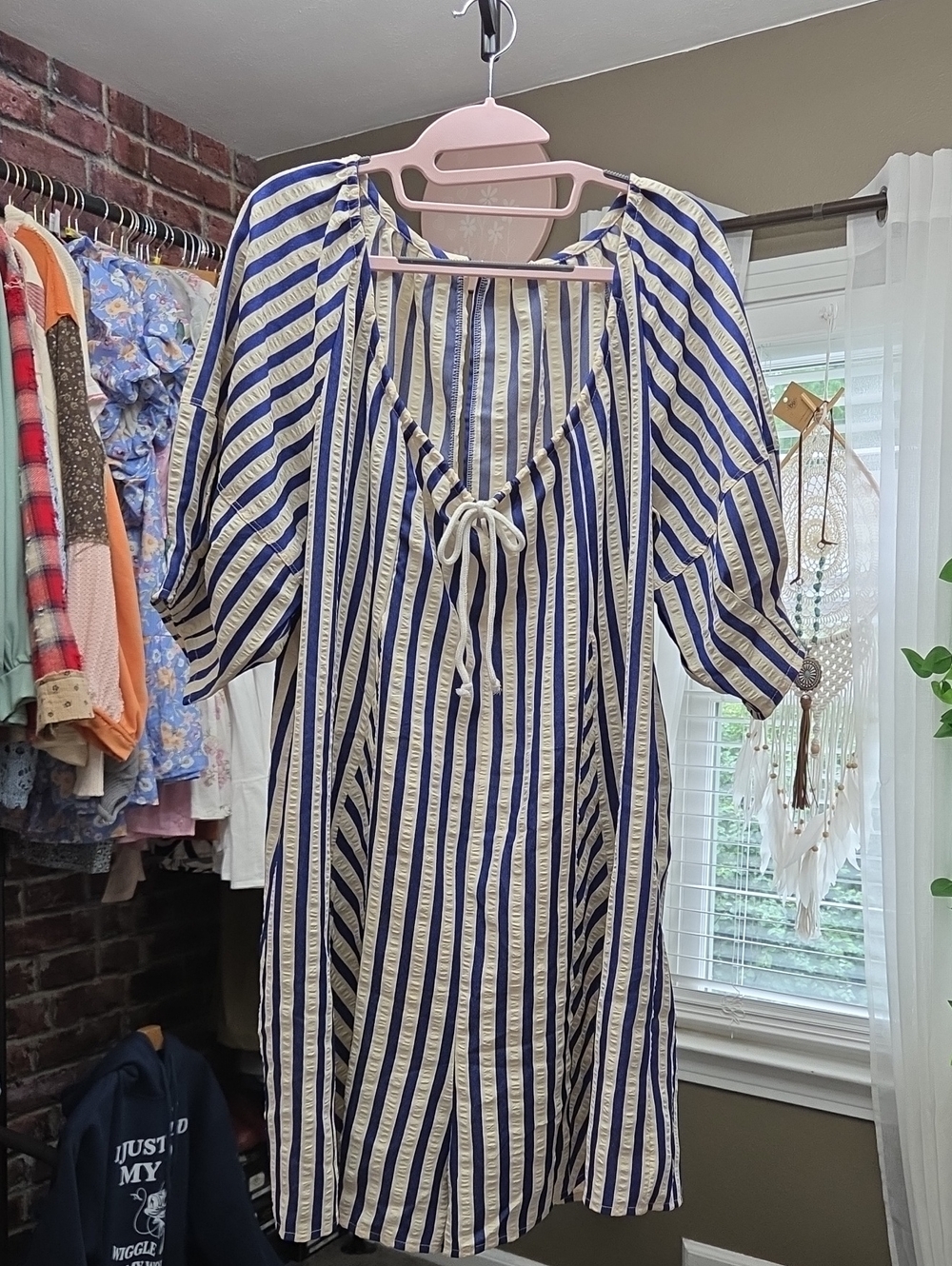 Blue and Cream Striped Tie-Front Romper